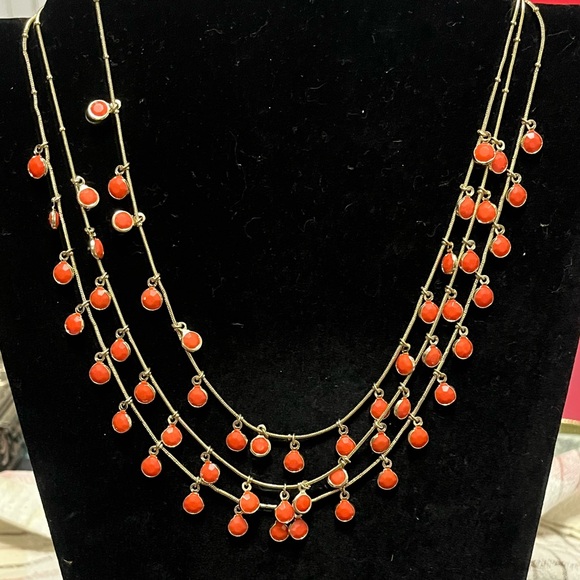 Anne Klein Jewelry - Anne Klein Orange Multi-Strand Necklace with Gold Chains